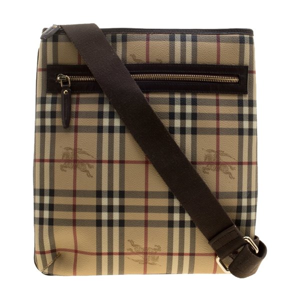 Burberry Handbags - Authentic Burberry Beige/Brown Haymarket Check Coated Canvas Messenger Bag